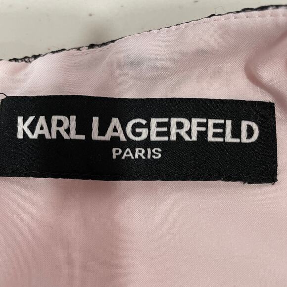 Karl Lagerfeld Paris Pink Sleeveless Navy Lace Trim Classic Career Shift Dress L - Picture 8 of 13